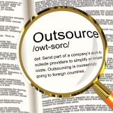 Outsource Definition Magnifier Shows Subcontracting Suppliers And Freelance